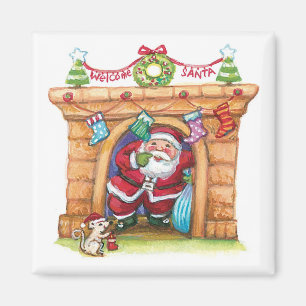 Niedlicher Cartoon Jolly Santa Claus kommt den Sch Magnet