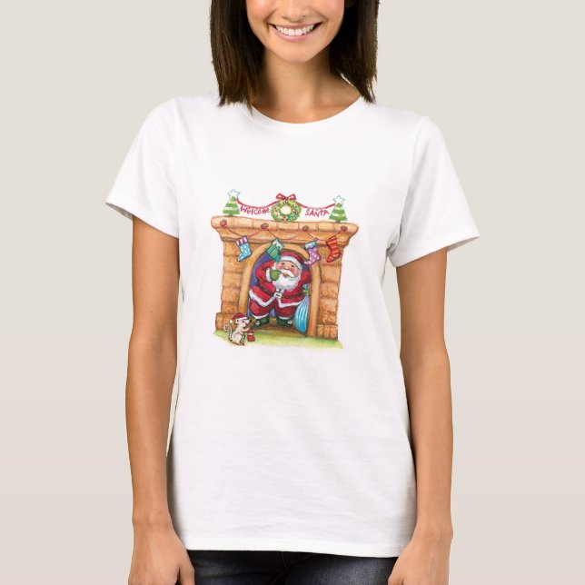 Niedlicher Cartoon Jolly Santa Claus kommt den Sch T-Shirt (Vorderseite)