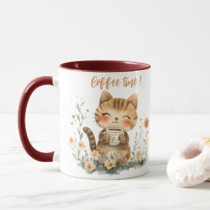 Niedlicher Cartoon Kaffee liebende Cat Tasse