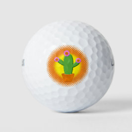Niedlicher Cartoon Kaktus mit rosa Blume Golfball