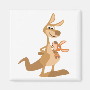 Niedlicher Cartoon Kangaroo Mum und Joey Magnet