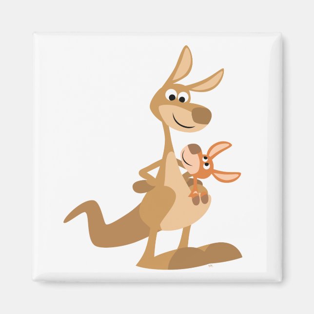 Niedlicher Cartoon Kangaroo Mum und Joey Magnet (Vorne)
