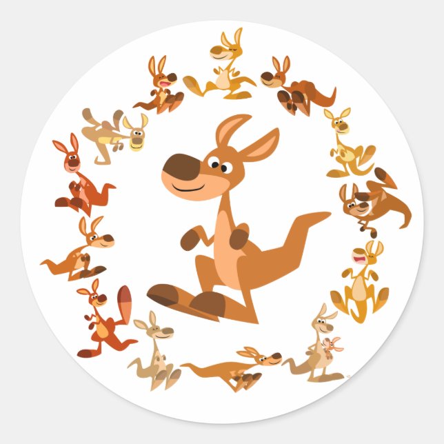 Niedlicher Cartoon Kangaroos Mandala Sticker (Vorderseite)
