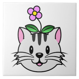 Niedlicher Cartoon Katze mit Blume auf ihrem Kopf Fliese