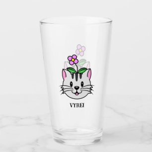 Niedlicher Cartoon Katze mit Blume auf ihrem Kopf Glas