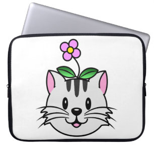 Niedlicher Cartoon Katze mit Blume auf ihrem Kopf Laptopschutzhülle