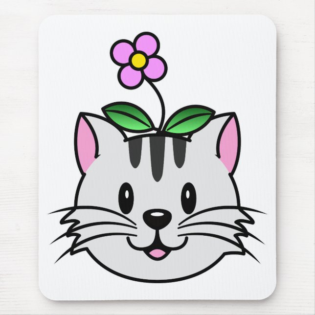 Niedlicher Cartoon Katze mit Blume auf ihrem Kopf Mousepad (Vorne)