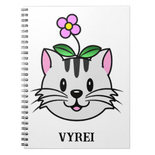 Niedlicher Cartoon Katze mit Blume auf ihrem Kopf Notizblock