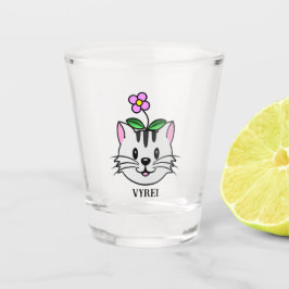 Niedlicher Cartoon Katze mit Blume auf ihrem Kopf Schnapsglas