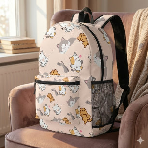 Niedlicher Cartoon Katzen Muster Monogramm Bedruckter Rucksack
