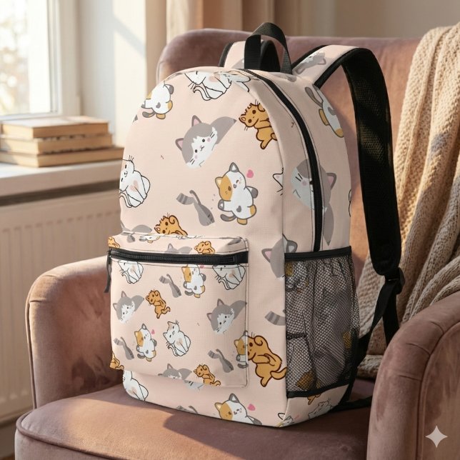 Niedlicher Cartoon Katzen Muster Monogramm Bedruckter Rucksack (Von Creator hochgeladen)