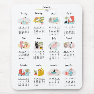 Niedlicher Cartoon Katzen und Hunde - Kalender 202 Mousepad