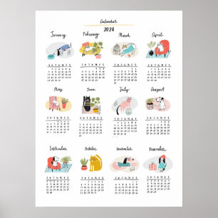 Niedlicher Cartoon Katzen und Hunde - Kalender 202 Poster