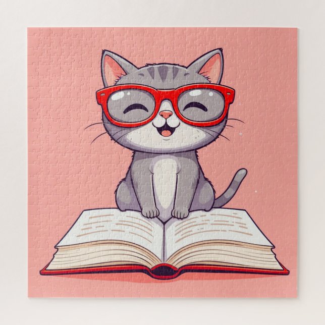 Niedlicher Cartoon Katzenbrille tragen Puzzle (Vertikal)
