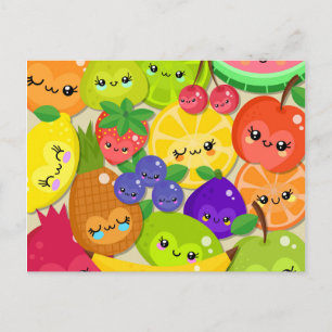 Niedlicher Cartoon Kawaii Happy Summer Fruit Gang Postkarte