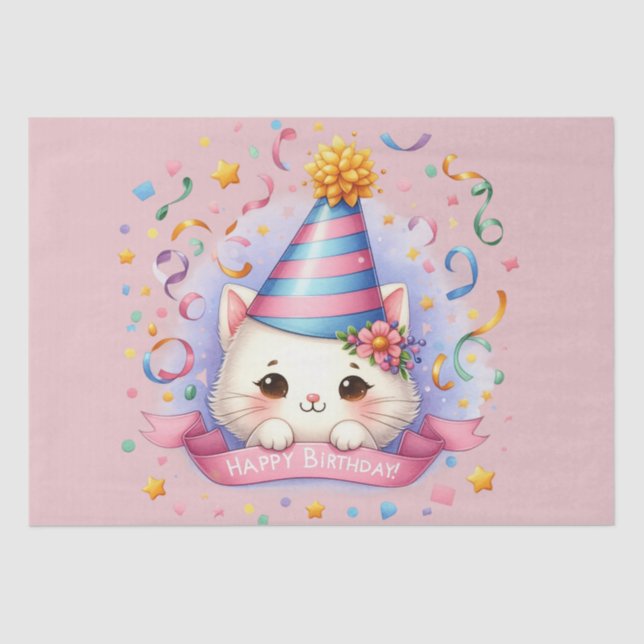 Niedlicher Cartoon Kawaii Kitty Cat Happy Birthday Seidenpapier (Vorderseite)