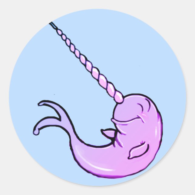 Niedlicher Cartoon Kawaii Narwhal Runder Aufkleber (Vorderseite)
