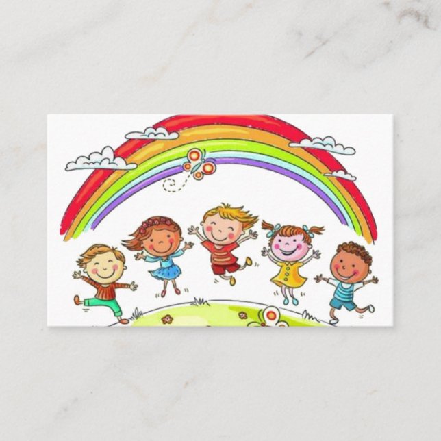 Niedlicher Cartoon Kinder Rainbow Daycare Kinderbe Visitenkarte (Vorderseite)
