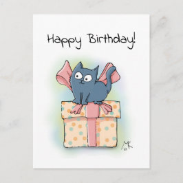 Niedlicher Cartoon Kitten auf Geschenkboxen Glückl Postkarte