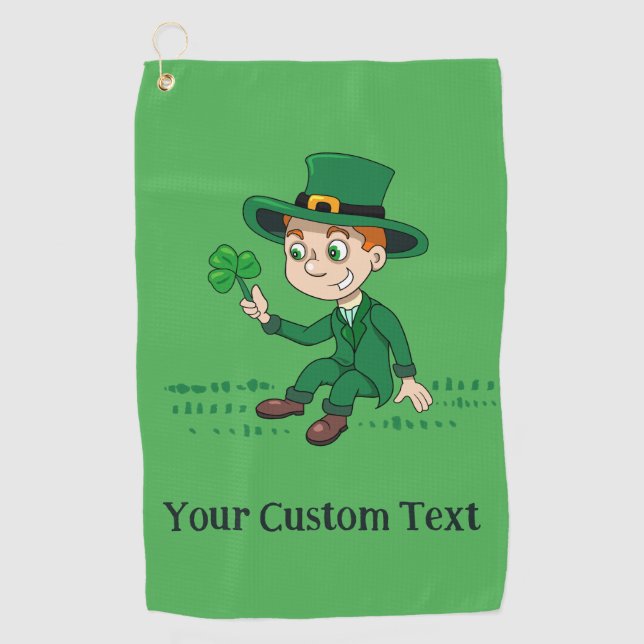 Niedlicher Cartoon-Kobold mit Kleeblatt und Regenb Golfhandtuch (Vorderseite)