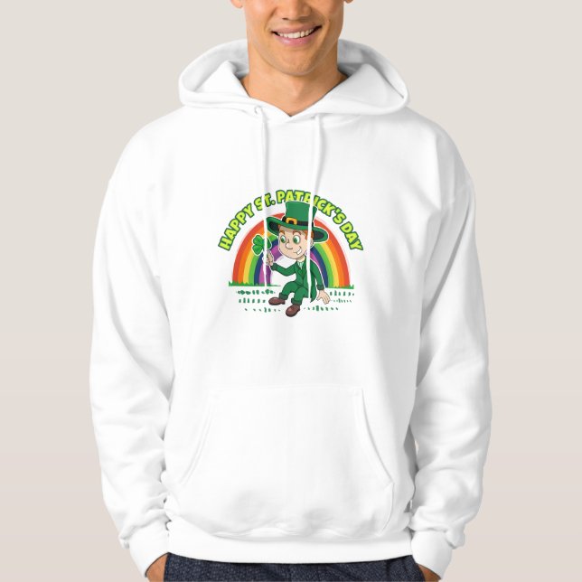 Niedlicher Cartoon-Kobold mit Kleeblatt und Regenb Hoodie (Vorderseite)