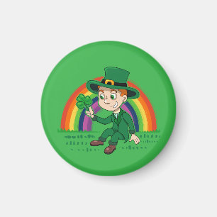 Niedlicher Cartoon-Kobold mit Kleeblatt und Regenb Magnet