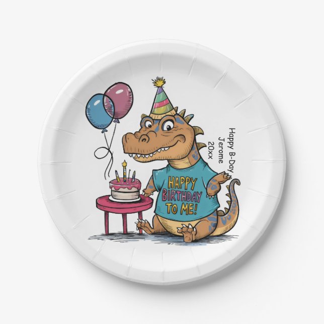 niedlicher Cartoon Komodo Dragon Geburtstag Pappteller (Vorderseite)