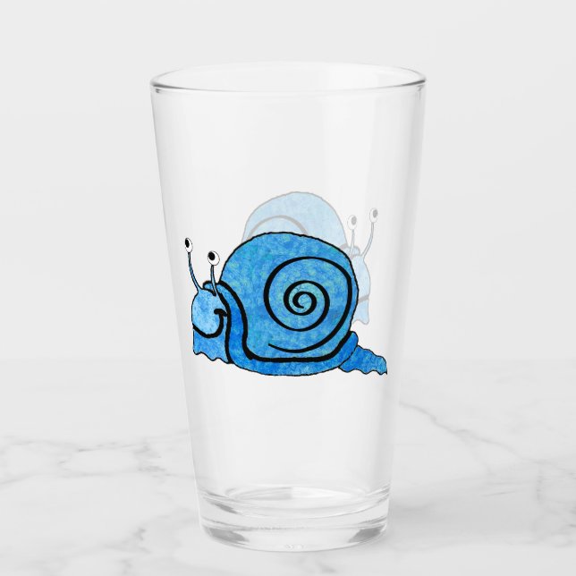 Niedlicher Cartoon Lächeln Blaue Gemusterte Schnec Glas (Vorderseite)