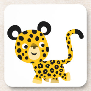 Niedlicher Cartoon Lächelndes Leopard Set von Unte Getränkeuntersetzer