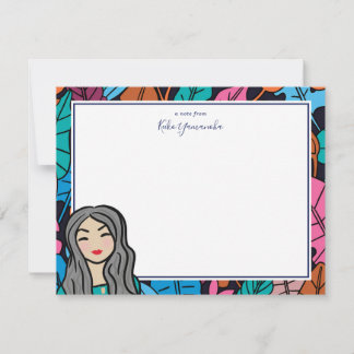 Niedlicher Cartoon Lady mit grauem Haar Mitteilungskarte