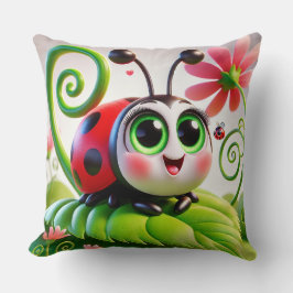 Niedlicher Cartoon Ladybug mit grünen Augen Kissen