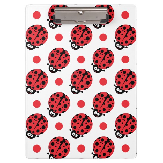 Niedlicher Cartoon Ladybug, Red & White Polka Dots Klemmbrett (Vorderseite)