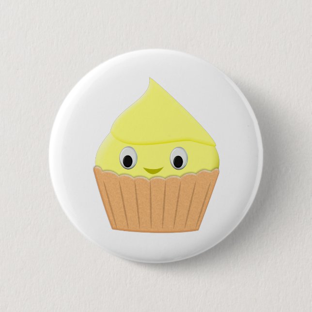 Niedlicher Cartoon Lemon Cupcake Button (Vorderseite)