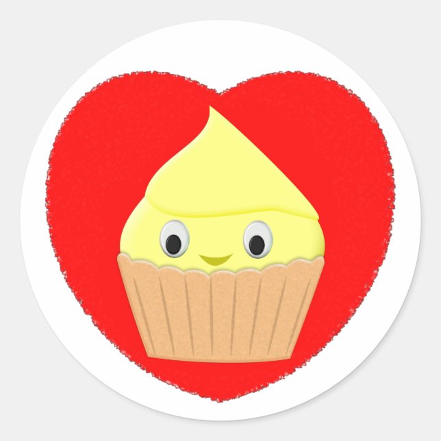 Niedlicher Cartoon Lemon Cupcake in der Runder Aufkleber (Vorderseite)