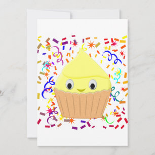 Niedlicher Cartoon Lemon Cupcake mit Confetti Invi Einladung
