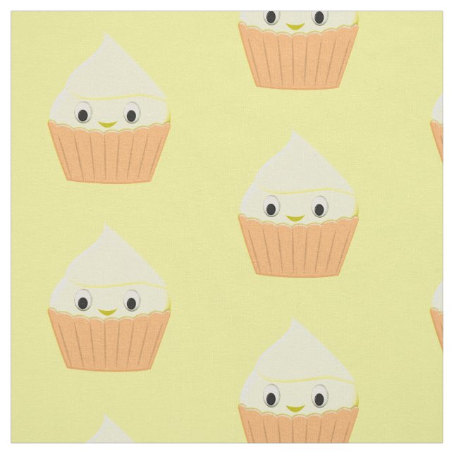 Niedlicher Cartoon Lemon Cupcake Wiederholungsmust Stoff (Muster)