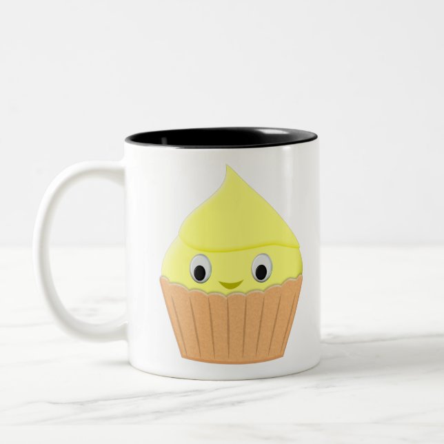 Niedlicher Cartoon Lemon Cupcake Zweifarbige Tasse (Links)
