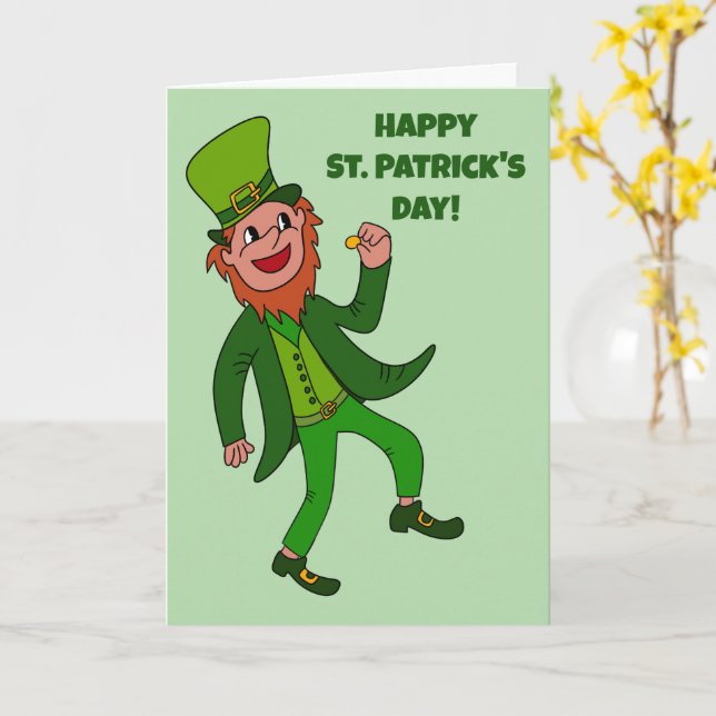 Niedlicher Cartoon Leprechaun St. Patrick's Day Karte (Gelbe Blume)