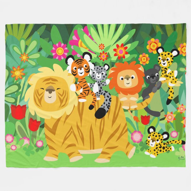 Niedlicher Cartoon Liger und Friends Fleece Blanke (Vorderseite (Horizontal))