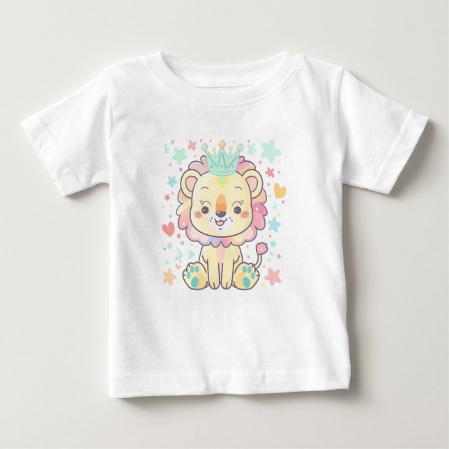 Niedlicher Cartoon Lion Cub mit Crown Baby T - Shi Baby T-shirt (Vorderseite)