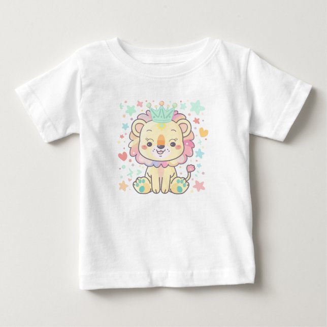 Niedlicher Cartoon Lion Cub mit Crown Baby T - Shi T-shirt (Vorderseite)
