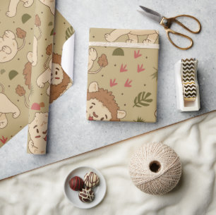 Niedlicher Cartoon Lion Jungle Safari Wrapping Pap Geschenkpapier