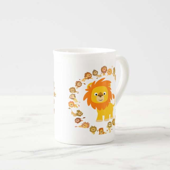 Niedlicher Cartoon Lion Mandala Bone China Tasse (Vorderseite Rechts)