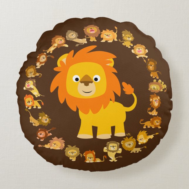Niedlicher Cartoon Lion Mandala Rundkissen Rundes Kissen (Vorderseite)