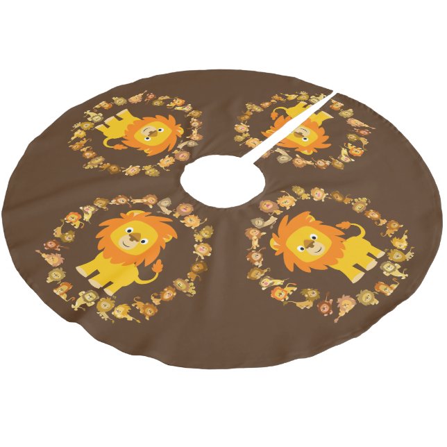 Niedlicher Cartoon Lion Mandala Tree Skirt Polyester Weihnachtsbaumdecke (Schrägansicht)
