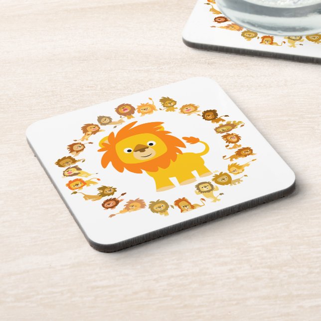 Niedlicher Cartoon Lion Mandala Untersetzer Set (Linke Seite)