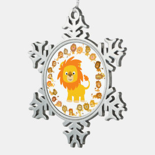 Niedlicher Cartoon Lion Mandala Zinnteller Schneeflocken Zinn-Ornament