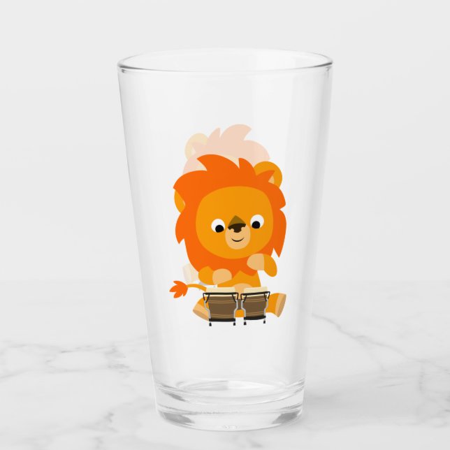 Niedlicher Cartoon Lion Playing Bongos Tumbler (Vorderseite)