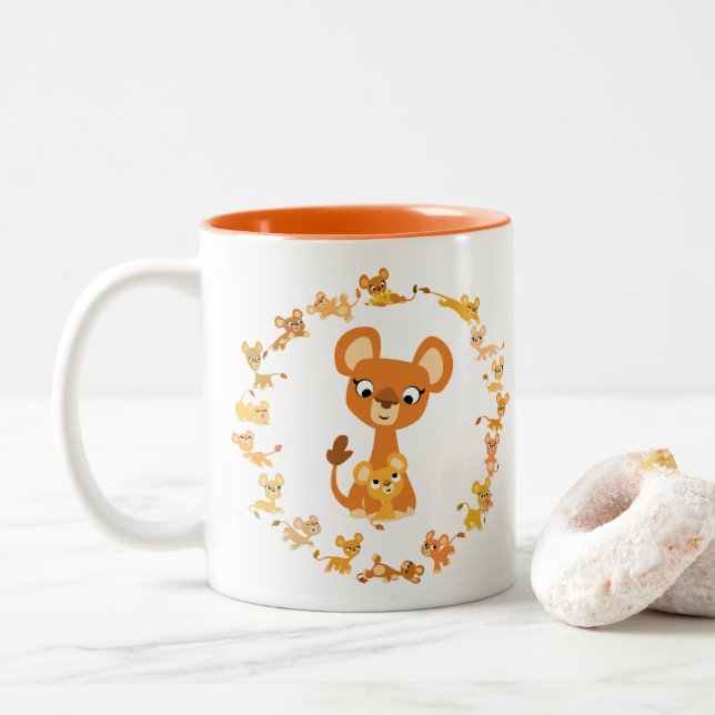 Niedlicher Cartoon Lionesses Mandala Tasse (Mit Donut)
