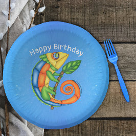 Niedlicher Cartoon Lizard Leaf Birthday Pappteller